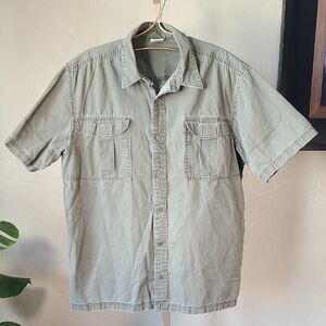 Columbia Light Olive Green Button Down Shirt 100% Cotton Size Large